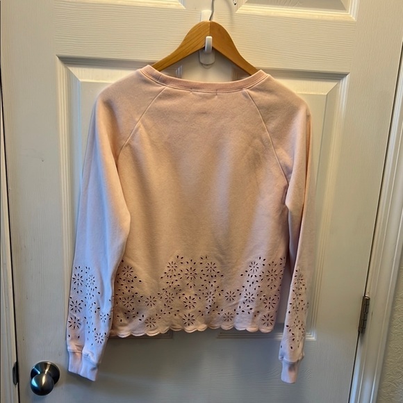 Rebecca Minkoff Soft Pink Morgan Scalloped Eyelet Crew Neck Sweatshirt - Picture 5 of 7